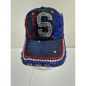Sparkly Rhinestone USA Denim Baseball Cap By Bijorca